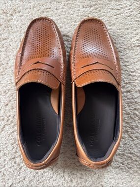 Cole Haan Brown Perforated Leather Penny Loafers